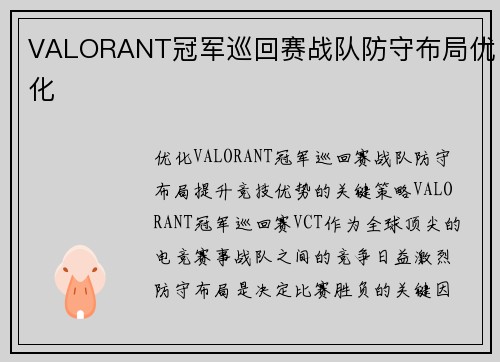 VALORANT冠军巡回赛战队防守布局优化